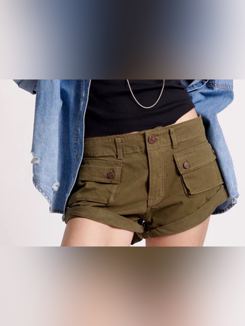 One Teaspoon Cadet Bandits Low Waist Denim Shorts - Dark Khaki - 31